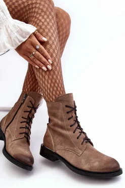 Boto Botki Ocieplane|Botki Skórzane*Wygodne Zamszowe Ocieplane Botki Jasnobrązowe Lemar Revin Brązowy