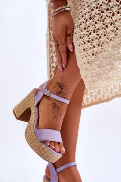 Boto Sandały Na Słupku|Sandały Na Obcasie*Wygodne Zamszowe Sandały Na Masywnym Słupku Fioletowe Elishia Fioletowy