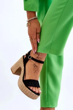 Best Boto Wygodne Zamszowe Sandały Na Masywnym Słupku Czarne Elishia