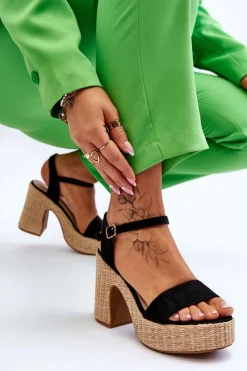 Best Boto Wygodne Zamszowe Sandały Na Masywnym Słupku Czarne Elishia