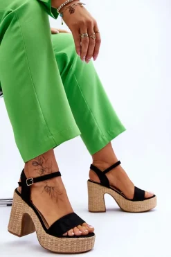 Best Boto Wygodne Zamszowe Sandały Na Masywnym Słupku Czarne Elishia