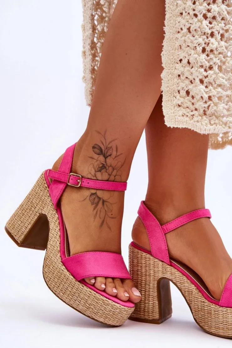 Damskie Boto Wygodne Zamszowe Sandały Na Masywnym Słupku Fuksja Elishia