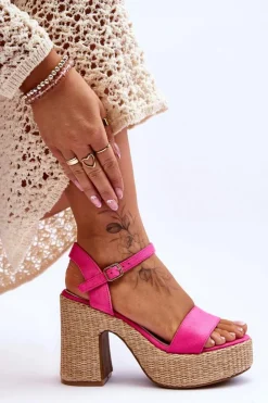 Damskie Boto Wygodne Zamszowe Sandały Na Masywnym Słupku Fuksja Elishia