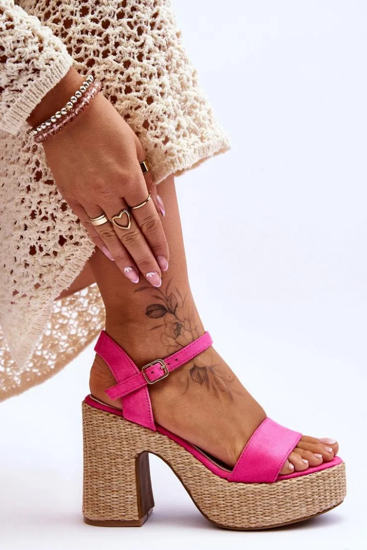 Damskie Boto Wygodne Zamszowe Sandały Na Masywnym Słupku Fuksja Elishia