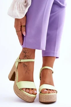 Hot Boto Wygodne Zamszowe Sandały Na Masywnym Słupku Jasnozielone Elishia Zielony