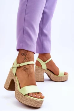 Hot Boto Wygodne Zamszowe Sandały Na Masywnym Słupku Jasnozielone Elishia Zielony