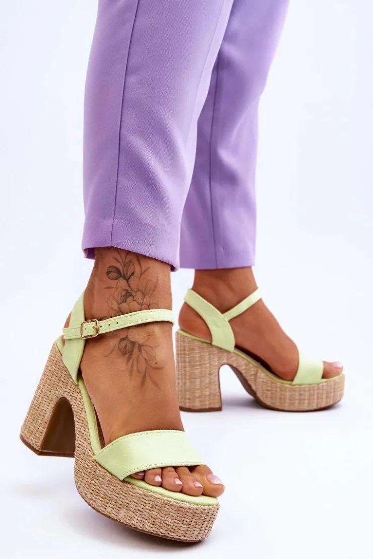 Hot Boto Wygodne Zamszowe Sandały Na Masywnym Słupku Jasnozielone Elishia Zielony