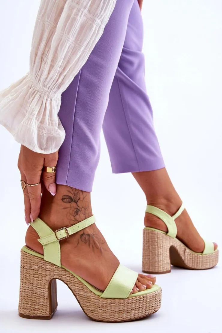 Hot Boto Wygodne Zamszowe Sandały Na Masywnym Słupku Jasnozielone Elishia Zielony