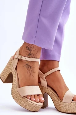 Boto Sandały Na Obcasie*Wygodne Zamszowe Sandały Na Masywnym Słupku Beżowe Elishia