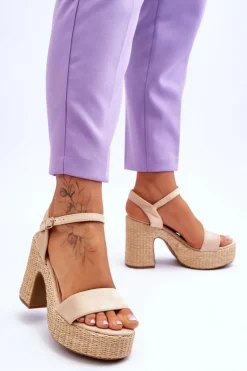 Boto Sandały Na Obcasie*Wygodne Zamszowe Sandały Na Masywnym Słupku Beżowe Elishia