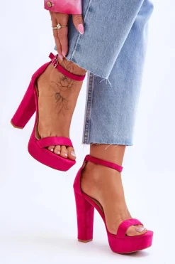 Best Boto Wygodne Zamszowe Sandały Na Wysokim Słupku Fuksja Essence