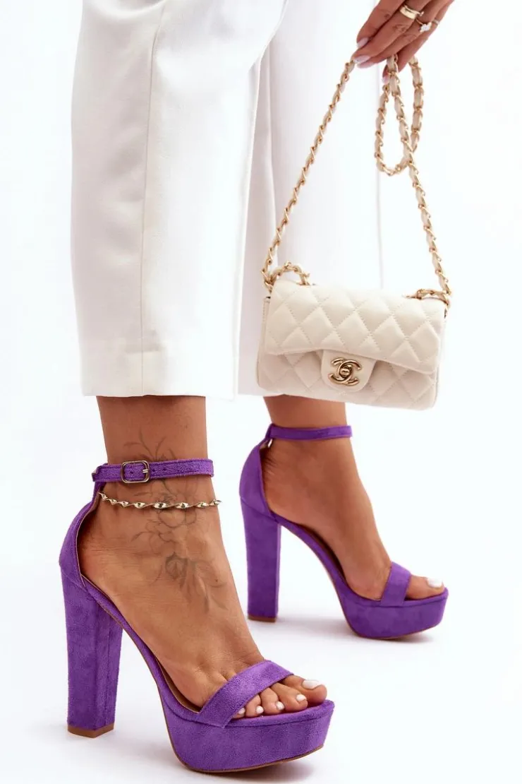 Damskie Boto Wygodne Zamszowe Sandały Na Wysokim Słupku Fioletowe Essence