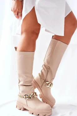 Damskie Boto Wysokie Beżowe Kozaki Cecina