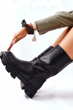 Best Damskie buty S.Barski Wysokie Botki Na Traperze Czarne Loren