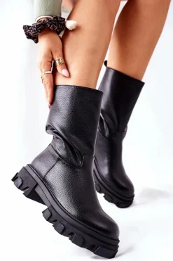 Best Damskie buty S.Barski Wysokie Botki Na Traperze Czarne Loren