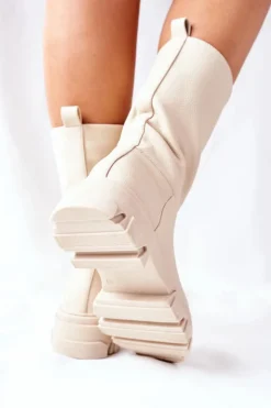 Damskie Damskie buty S.Barski Wysokie Botki Na Traperze Beżowe Loren