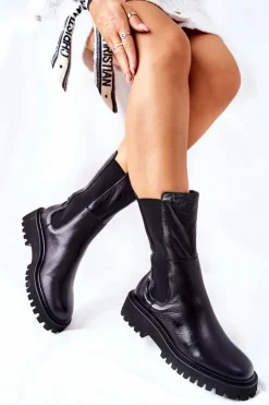 Big Star Shoes Czarne Botki|Botki Zimowe Damskie*Wysokie Botki Sztyblety Big Star II274416 Czarne