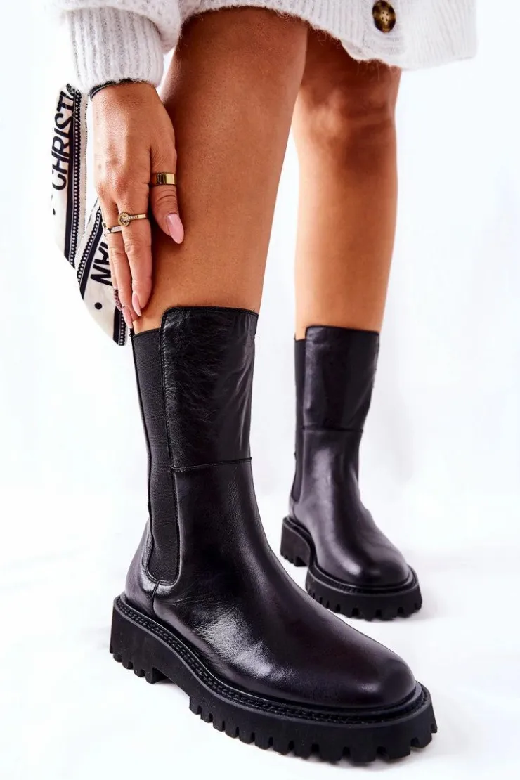 Big Star Shoes Czarne Botki|Botki Zimowe Damskie*Wysokie Botki Sztyblety Big Star II274416 Czarne