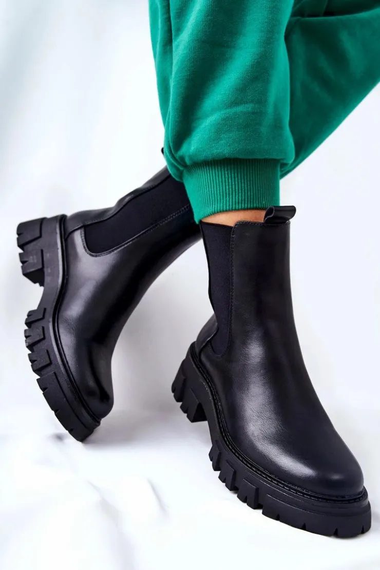 Boto Czarne Botki|Botki Zimowe Damskie*Wysokie Botki Sztyblety Czarne Hallam