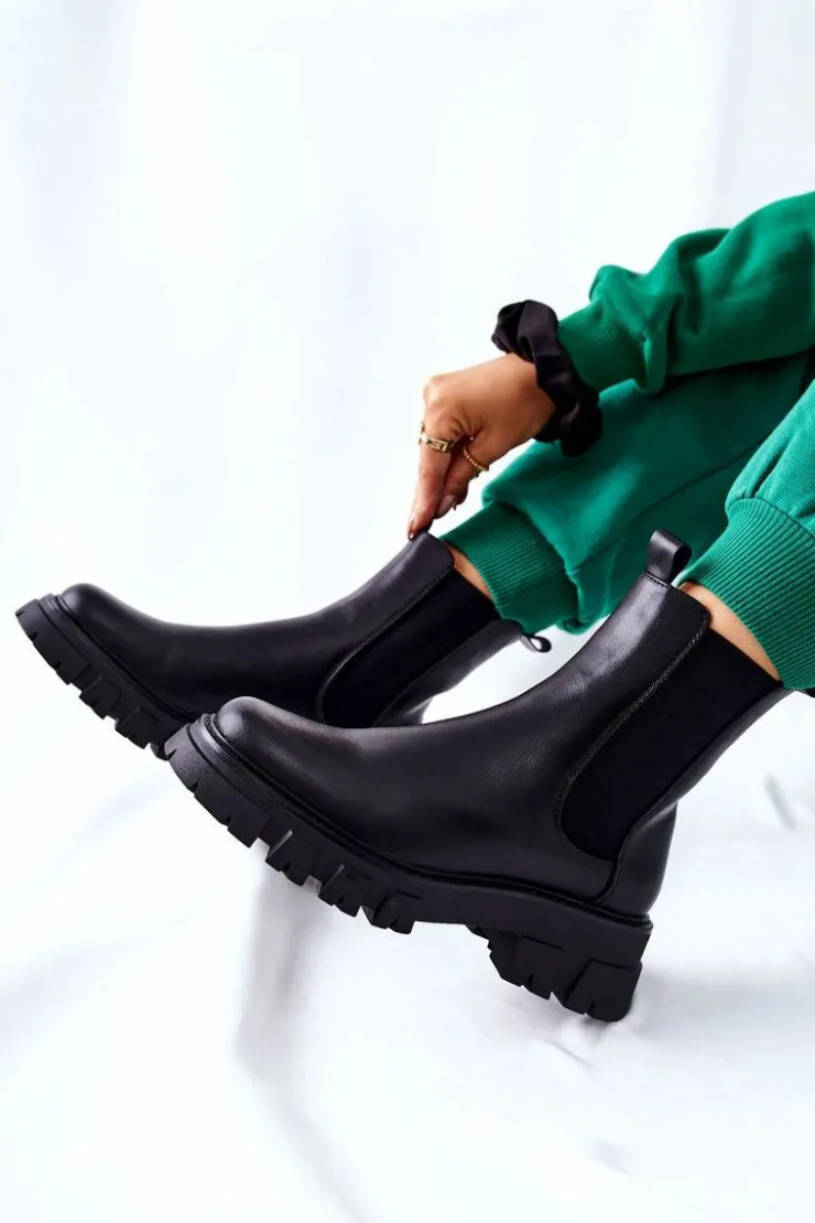 Boto Czarne Botki|Botki Zimowe Damskie*Wysokie Botki Sztyblety Czarne Hallam