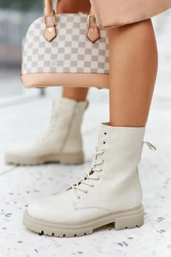 Boto Botki Sznurowane|Botki Zimowe Damskie*Wysokie Botki Workery Beżowe Rozelle Beżowy