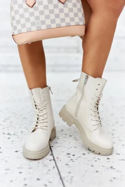 Boto Botki Sznurowane|Botki Zimowe Damskie*Wysokie Botki Workery Beżowe Rozelle Beżowy