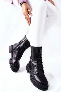 Boto Botki Sznurowane|Czarne Botki*Wysokie Botki Workery Czarne Rozelle