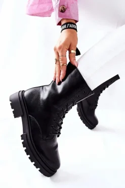 Boto Botki Sznurowane|Czarne Botki*Wysokie Botki Workery Czarne Rozelle