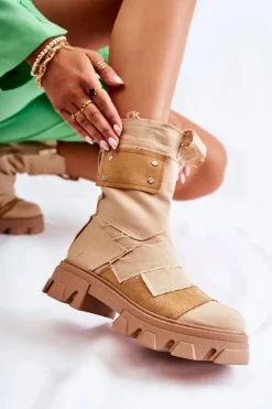 Discount Boto Wysokie Botki Workery Na Suwak Ciemnobeżowe Nerisa