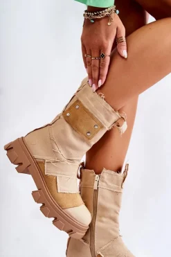 Discount Boto Wysokie Botki Workery Na Suwak Ciemnobeżowe Nerisa