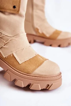 Discount Boto Wysokie Botki Workery Na Suwak Ciemnobeżowe Nerisa