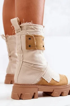 Boto Wysokie Botki Workery Na Suwak Beżowe Nerisa