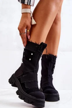 Boto Botki Wiosenne|Czarne Botki*Wysokie Botki Workery Na Suwak Czarne Nerisa