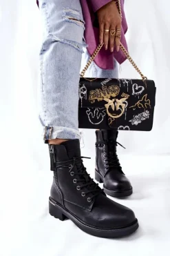 Evento Botki Ocieplane|Botki Sznurowane*Wysokie Botki Workery Z Suwakami Czarne Maisa