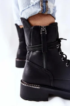 Evento Botki Ocieplane|Botki Sznurowane*Wysokie Botki Workery Z Suwakami Czarne Maisa