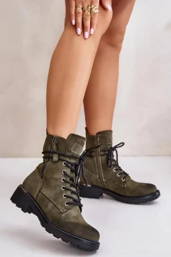 Damskie Evento Wysokie Botki Workery Z Suwakami Zielone Maisa