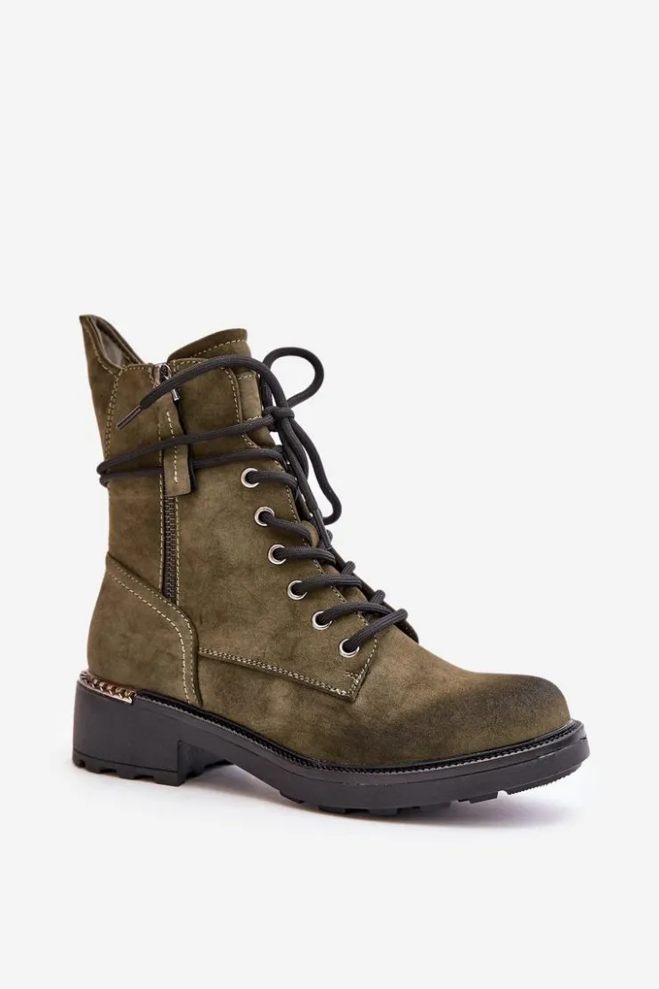 Damskie Evento Wysokie Botki Workery Z Suwakami Zielone Maisa