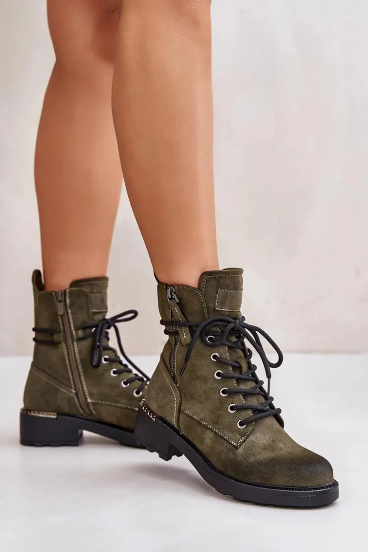 Damskie Evento Wysokie Botki Workery Z Suwakami Zielone Maisa