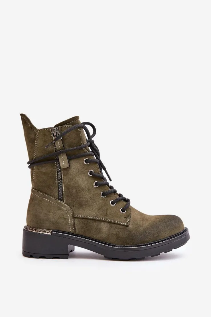 Damskie Evento Wysokie Botki Workery Z Suwakami Zielone Maisa