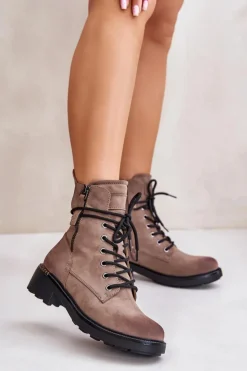 New Evento Wysokie Botki Workery Z Suwakami Ciemnobeżowe Maisa