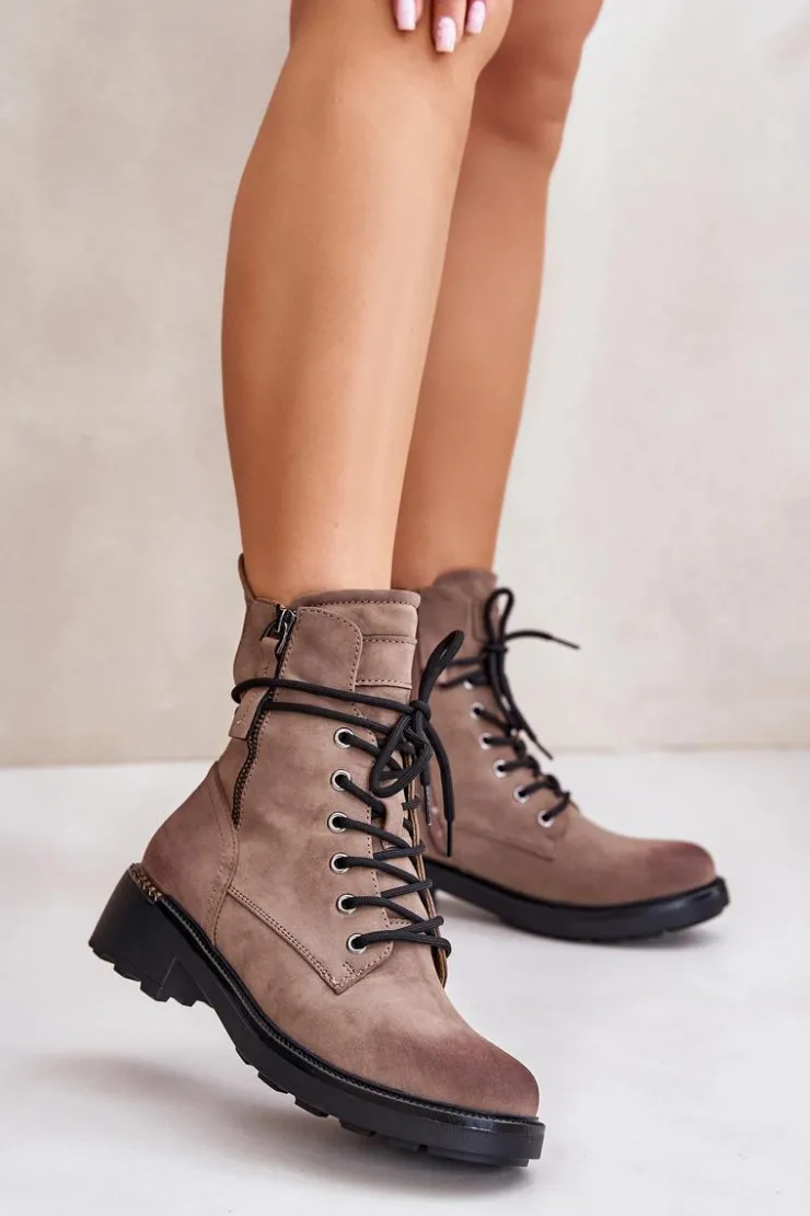 New Evento Wysokie Botki Workery Z Suwakami Ciemnobeżowe Maisa