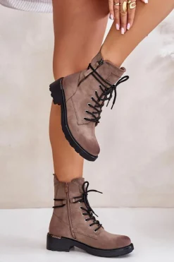 New Evento Wysokie Botki Workery Z Suwakami Ciemnobeżowe Maisa