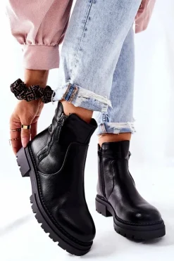 Evento Czarne Botki|Botki Zimowe Damskie*Wysokie Botki Z Suwakami Czarne Silvan