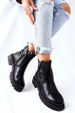 Evento Czarne Botki|Botki Zimowe Damskie*Wysokie Botki Z Suwakami Czarne Silvan