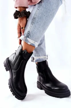 Evento Czarne Botki|Botki Zimowe Damskie*Wysokie Botki Z Suwakami Czarne Silvan