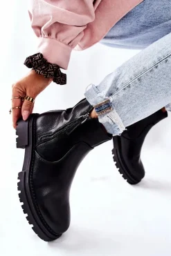 Evento Czarne Botki|Botki Zimowe Damskie*Wysokie Botki Z Suwakami Czarne Silvan