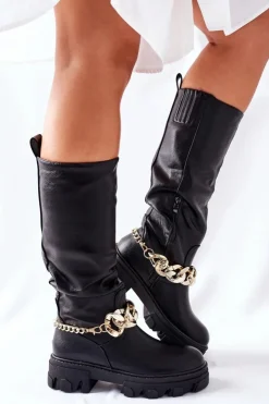 Hot Boto Wysokie Czarne Kozaki Cecina