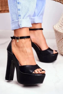 Boto Sandały Na Obcasie*Wysokie Czarne Sandały na Słupku Platforma HighShoes
