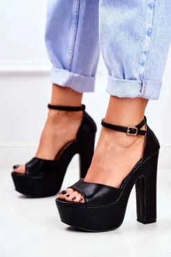 Boto Sandały Na Obcasie*Wysokie Czarne Sandały na Słupku Platforma HighShoes