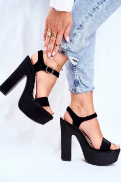 Damskie Boto Wysokie Czarne Sandały na Słupku Platforma HighShoes